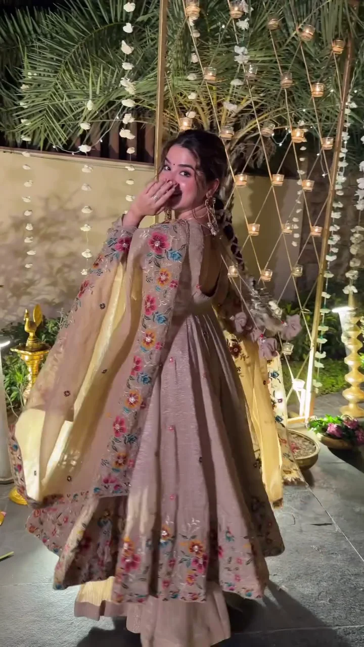 Women's Floral Embroidered Anarkali Gown Elegant Festive Party Wear